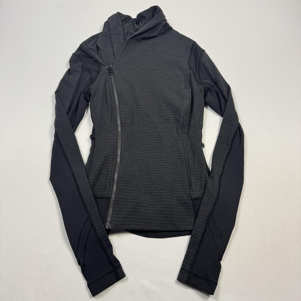 Lululemon Hoodie Womens 2 Gray Full Zip Slim Knit Hooded Stretch Activewear